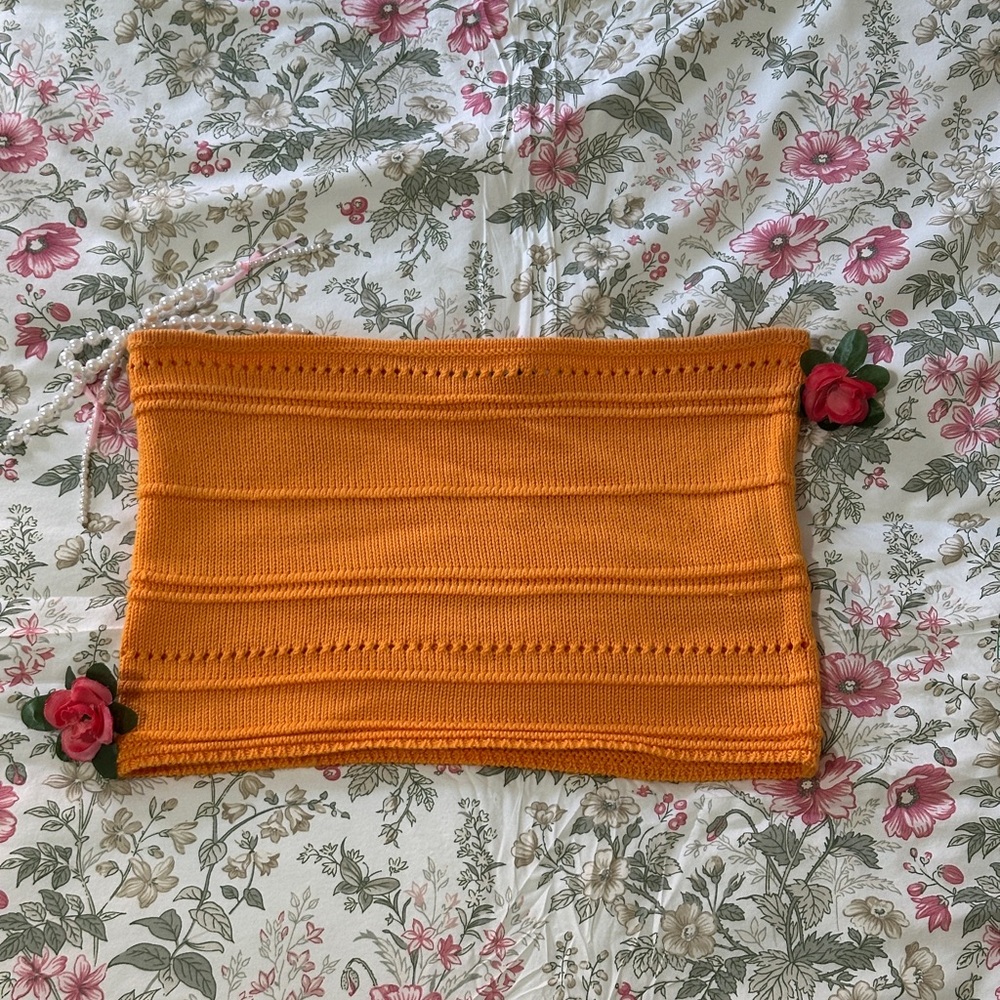 Bershka Orange Knit Tube Top | Size L | Like New